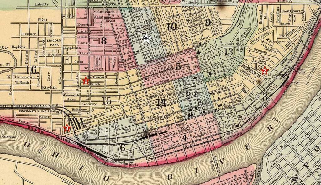 An 1870 Samuel Augustus Mitchell Map, showing the locations of Graveson’s Stone Works in Cincinnati