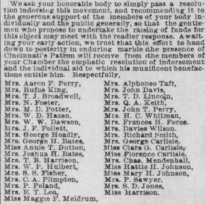 37 WAMA Women Signed Letter Addressed to Chamber of Commerce for Support for Reuben Springer Statue (1882) by Preston Powers.