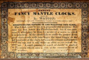 Patent Label, Luman Watson Fancy Mantle Clocks, Cincinnati, Ohio.