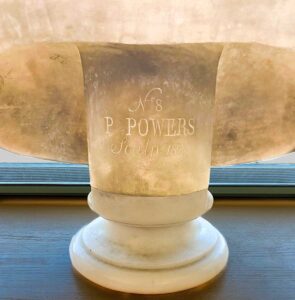 Verso Base, inscribed: “No.8 / P POWERS / Sculp 1874”, Bust of John Greenleaf Whittier (1874), Courtesy of the Trustees of the Haverhill Public Library MA, Special Collections Department.