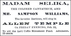 AD, Madam Selika, Allen Temple, Feb. 20, 1878, Cincinnati Commercial, p.8.