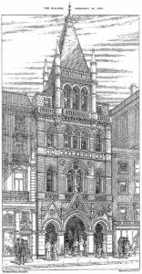 St. James Music Hall, New Entrance, The Builder, London, Feb. 24, 1883.