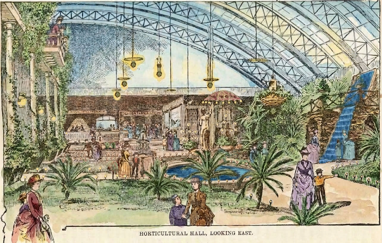 1888 Expo Official Guide, Horticultural Hall, p. 26, colorized with Gemini AI.