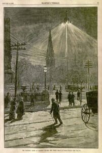 Electric Light in Madison Square, New York, Drawn by Charles Graham, Harper’s Weekly, 1882.